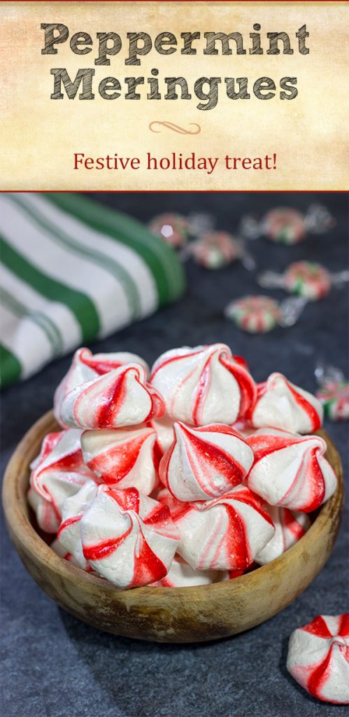 Add a festive touch to the holiday cookie tray with a batch of these Peppermint Meringues! These light and airy treats are perfect for the holidays!