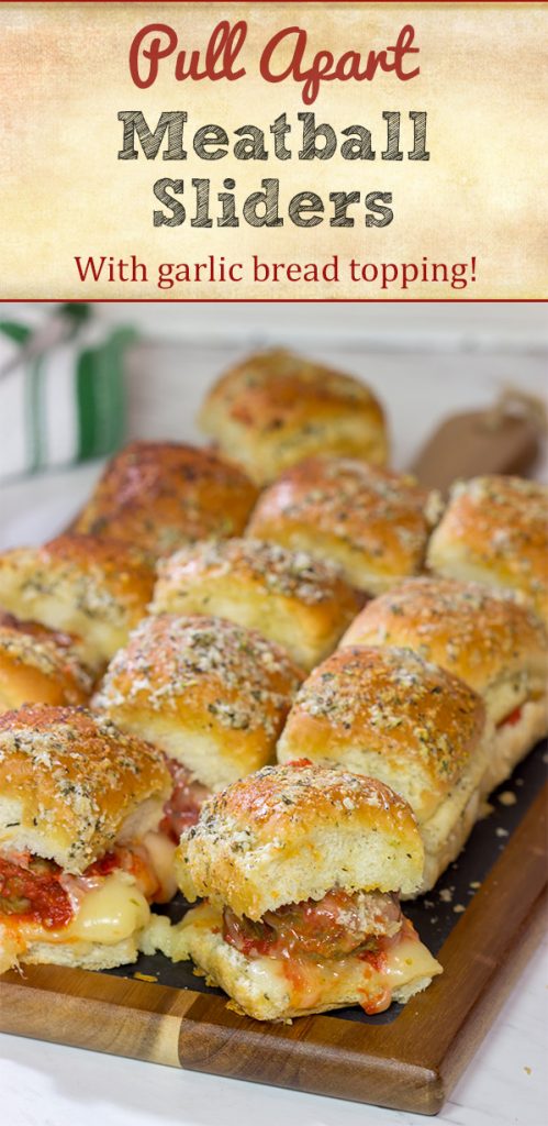 These Pull Apart Meatball Sliders are topped with garlic bread topping - they're a crowd-pleasing football appetizer!