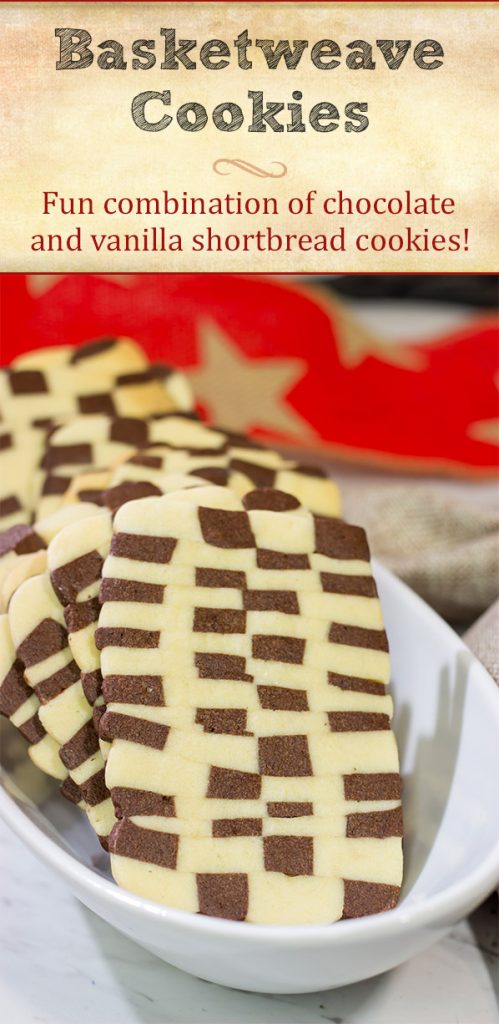 Featuring a fun "woven" look, these Basketweave Cookies are a delicious combination of vanilla and chocolate shortbread cookies. Bake up a batch today!