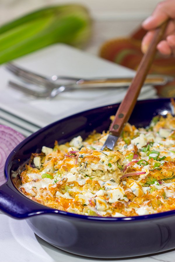 Using frozen pierogies as the base, this Buffalo Chicken Pierogi Bake is a delicious comfort food casserole...and it can be made on a weeknight, too!