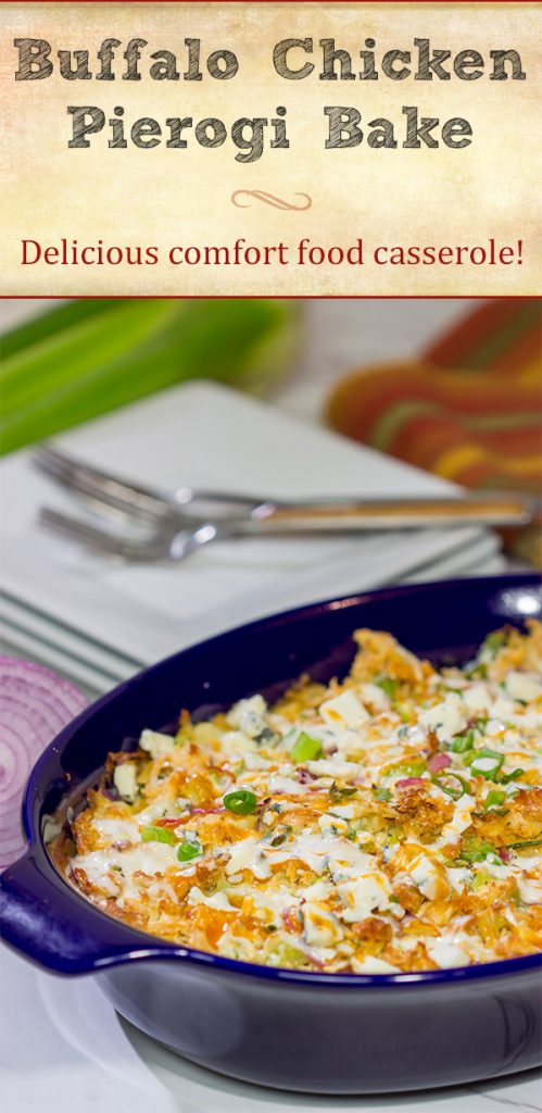 Using frozen pierogies as the base, this Buffalo Chicken Pierogi Bake is a delicious comfort food casserole...and it can be made on a weeknight, too!
