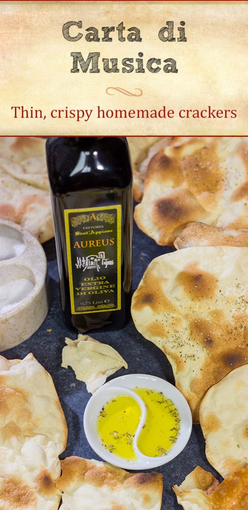 Originally from the Italian island of Sardinia, Carta di Musica are thin, crispy crackers that are quite easy to make. Add some cheese and a bottle of wine for an excellent appetizer idea!