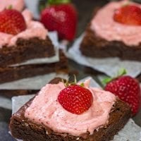 Do you like chocolate-covered strawberries?  Then you'll love these Chocolate Brownies with Strawberry Buttercream!