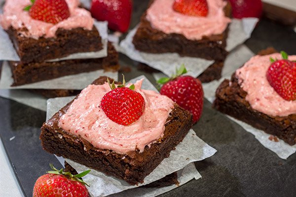 Do you like chocolate-covered strawberries?  Then you'll love these Chocolate Brownies with Strawberry Buttercream!