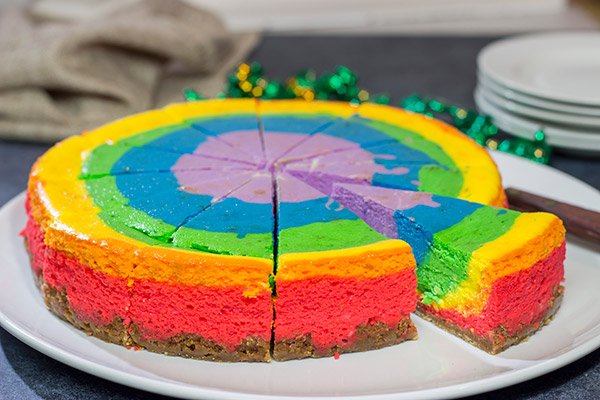 Forget looking for that elusive pot of gold...go for the sure thing!  Grab a slice of this delicious Rainbow Cheesecake, and celebrate St. Patrick's Day in style!
