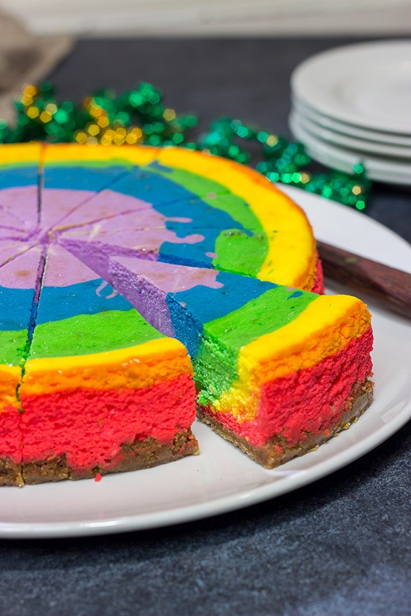 Forget looking for that elusive pot of gold...go for the sure thing!  Grab a slice of this delicious Rainbow Cheesecake, and celebrate St. Patrick's Day in style!