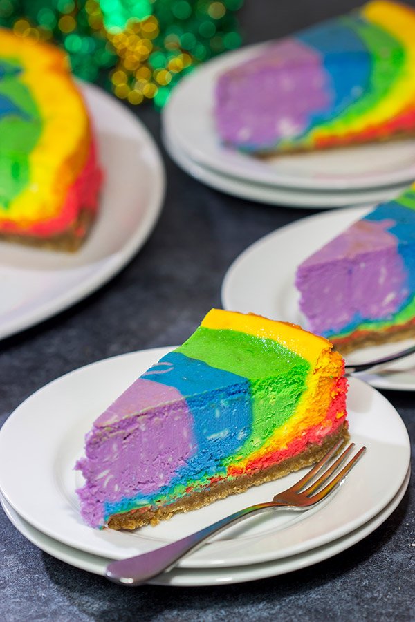 Forget looking for that elusive pot of gold...go for the sure thing!  Grab a slice of this delicious Rainbow Cheesecake, and celebrate St. Patrick's Day in style!