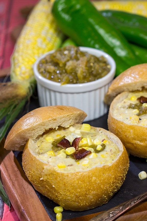 This Slow Cooker New England Corn Chowder includes a secret ingredient - roasted New Mexico green chile! A bowl of this chowder is perfect for Autumn evenings.