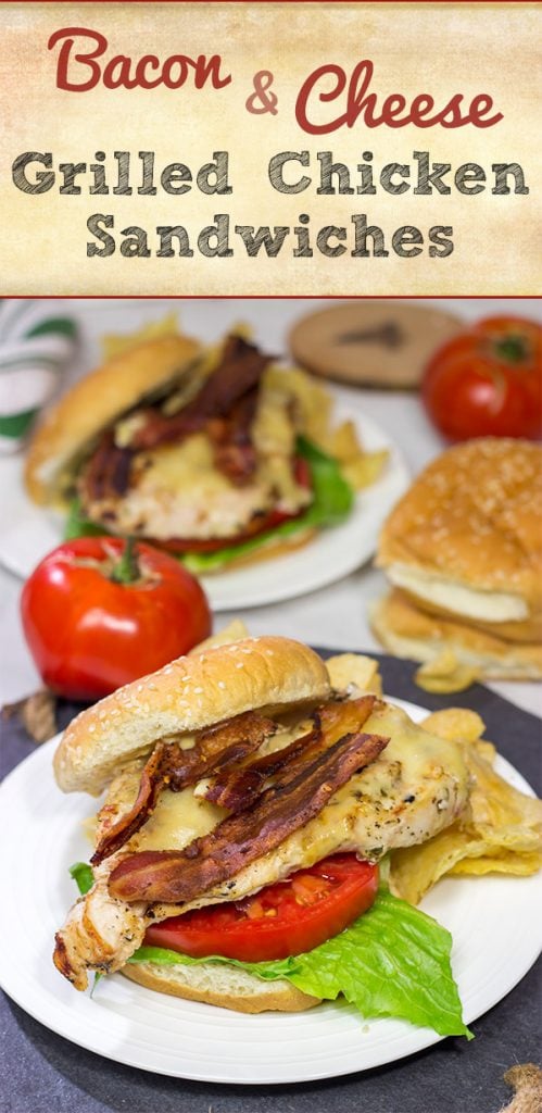 Fire up that grill!  Starting with an easy + flavorful marinade, these Bacon & Cheese Grilled Chicken Sandwiches are a delicious way to enjoy dinner outdoors!