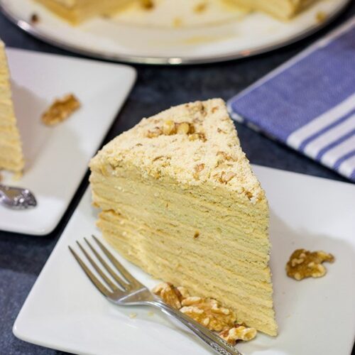 Medovik, also known as Czech Honey Cake, is a popular (and delicious) sweet treat. There are 15 layers of goodness on this dessert...take a bite today!