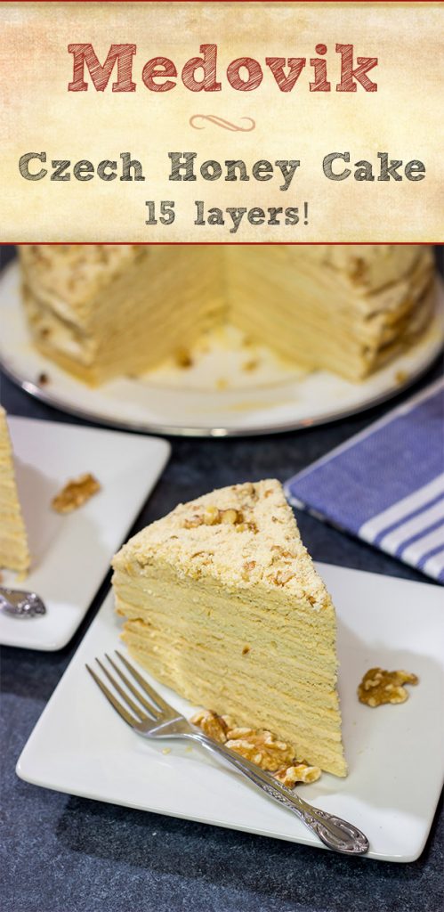 Medovik, also known as Czech Honey Cake, is a popular (and delicious) sweet treat. There are 15 layers of goodness on this dessert...take a bite today!