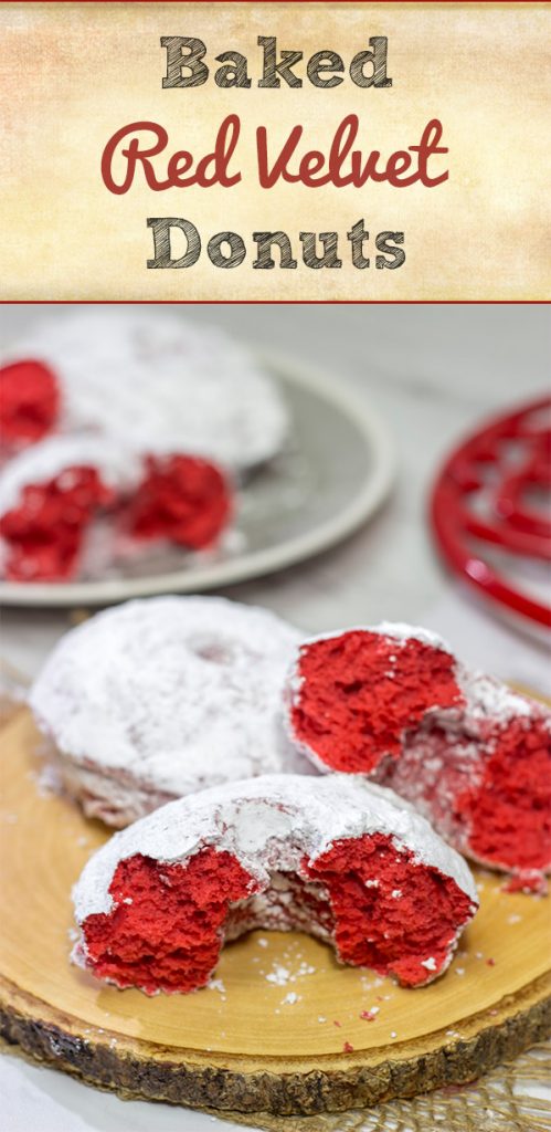 These Red Velvet Donuts are a fun way to put a festive spin on the classic baked powdered sugar donuts. Bake up a batch for Valentine's Day!