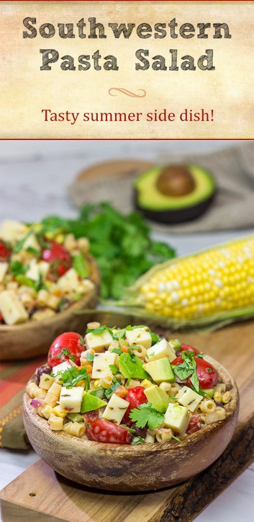 Packed with corn, beans, green chile and peppers, this Southwestern Pasta Salad packs quite a flavorful punch. It's a great summer side dish!