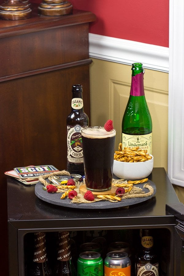Have you ever tried layering beers?  This Chocolate Raspberry Stout is a fun combination of flavors!  It starts with raspberry taste at first, but finishes with chocolate.  Cheers!