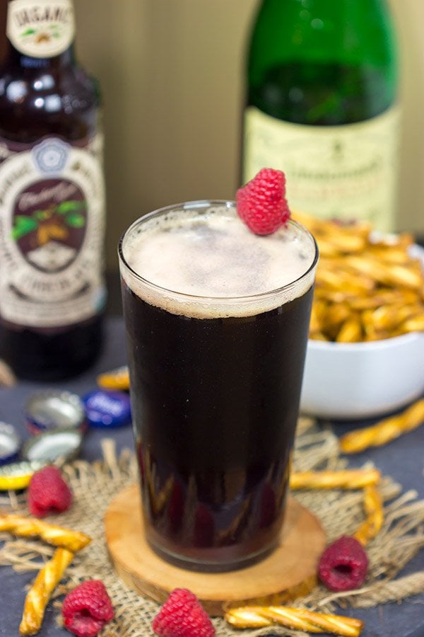 Have you ever tried layering beers?  This Chocolate Raspberry Stout is a fun combination of flavors!  It starts with raspberry taste at first, but finishes with chocolate.  Cheers!