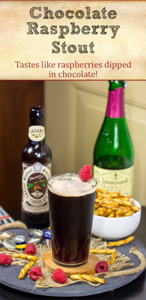 Have you ever tried layering beers? This Chocolate Raspberry Stout is a fun combination of flavors! It starts with raspberry taste at first, but finishes with chocolate. Cheers!