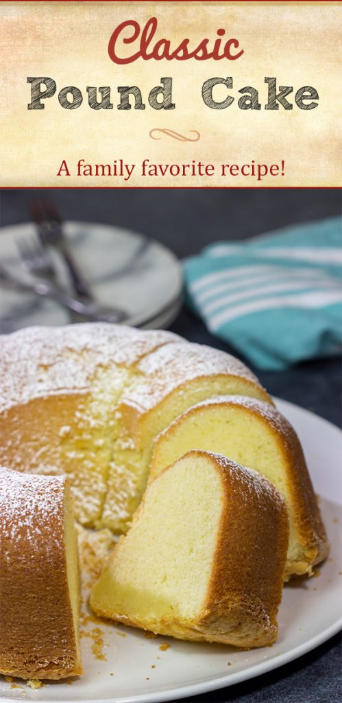 This Classic Pound Cake recipe has been passed through my family for several generations.  If you're looking for a tasty slice of pound cake, then whip this recipe up today!