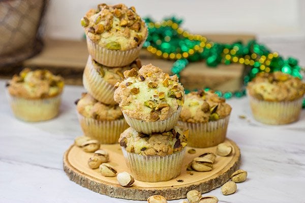 These tasty Pistachio Muffins are packed with chopped pistachios...but don't forget about the brown sugar streusel on top!