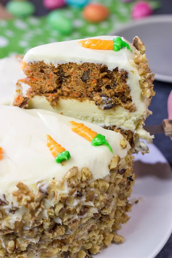 Would you like a slice of carrot cake or a slice of cheesecake? Skip that question and make this Carrot Cake Cheesecake Cake!