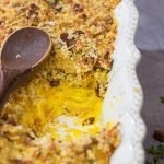 Topped with crunchy pecans, this Cheesy Butternut Squash Casserole is a delicious Autumn side dish.  It's now a staple in our house!