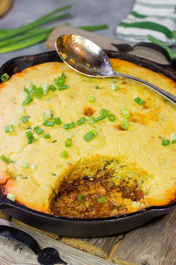 Chili and cornbread are classic companions, but who says they need to be separate?  Combine the two together in this one-pot Chili Cornbread Casserole!