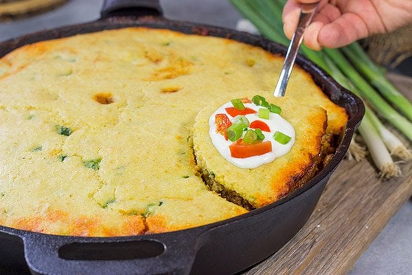 Chili and cornbread are classic companions, but who says they need to be separate? Combine the two together in this one-pot Chili Cornbread Casserole!