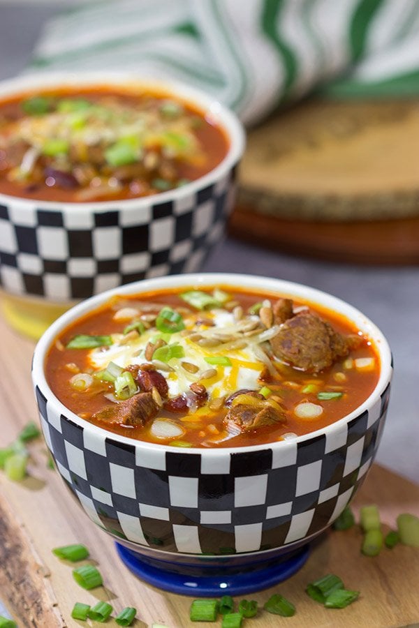This flavorful Ribeye Chili is packed with smoky, beefy flavor.  It's a great way to warm the belly on a cold winter day!