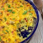 Give grits a chance!  Loaded with all sorts of yummy ingredients, this Sausage and Cheese Grits Casserole is a great way to enjoy a lazy brunch or perhaps breakfast for dinner!