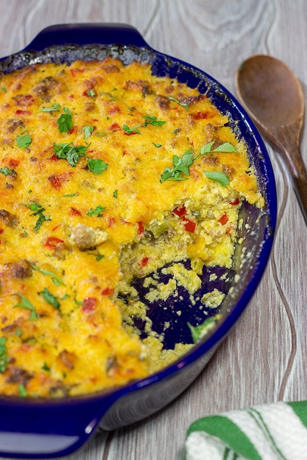 Give grits a chance! Loaded with all sorts of yummy ingredients, this Sausage and Cheese Grits Casserole is a great way to enjoy a lazy brunch or perhaps breakfast for dinner!