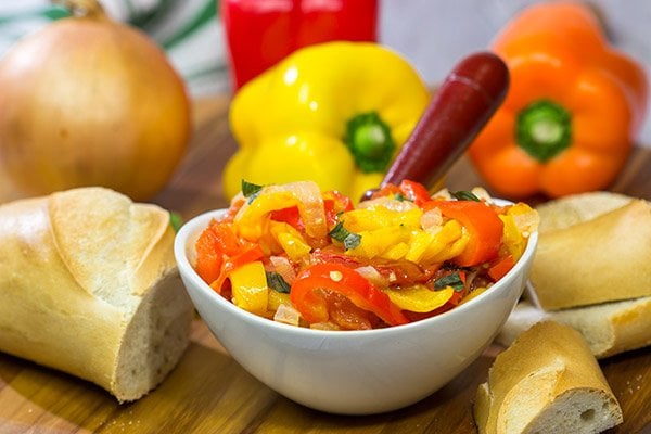 Peperonata is a classic Italian recipe using slow-cooked bell peppers, tomatoes and onions. Eat it on crusty bread or mixed into pasta!