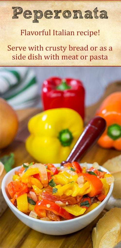 Peperonata is a classic Italian recipe using slow-cooked bell peppers, tomatoes and onions. Eat it on crusty bread or mixed into pasta!