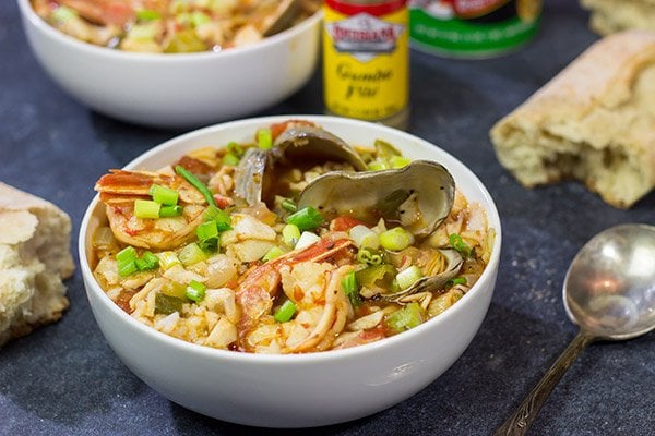 Packed with 3 types of shellfish, a bowl of this Seafood Gumbo is a flavorful way to warm up on a chilly winter day!