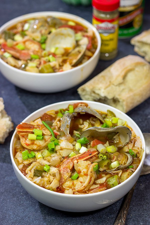 Packed with 3 types of shellfish, a bowl of this Seafood Gumbo is a flavorful way to warm up on a chilly winter day!