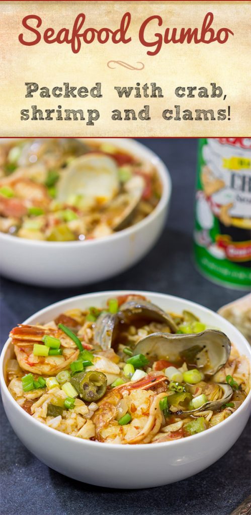 Packed with 3 types of shellfish, a bowl of this Seafood Gumbo is a flavorful way to warm up on a chilly winter day!