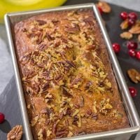 Extra cranberry sauce? Not a problem! Mix it into this Cranberry Banana Bread for a morning treat that'll have the whole family asking for more!