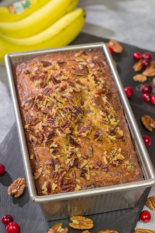 Extra cranberry sauce? Not a problem! Mix it into this Cranberry Banana Bread for a morning treat that'll have the whole family asking for more!