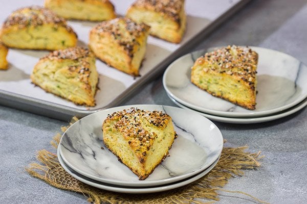 If everything seasoning is good on a bagel, then it's great on these Everything Bagel Scones!  Serve for brunch or alongside a hot bowl of tomato soup!