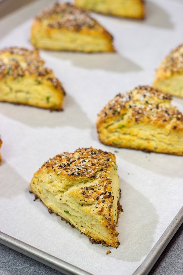 If everything seasoning is good on a bagel, then it's great on these Everything Bagel Scones!  Serve for brunch or alongside a hot bowl of tomato soup!