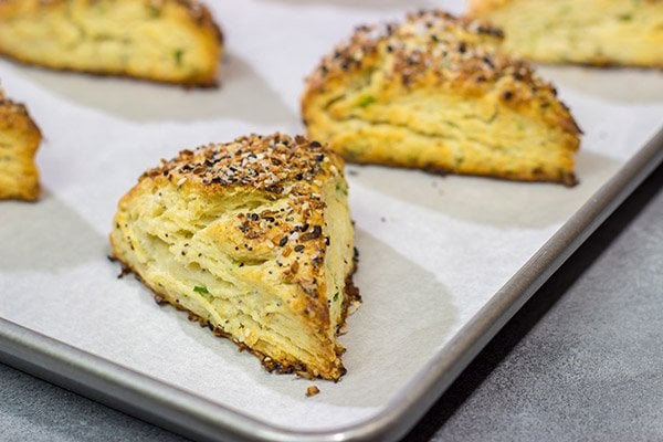 If everything seasoning is good on a bagel, then it's great on these Everything Bagel Scones!  Serve for brunch or alongside a hot bowl of tomato soup!