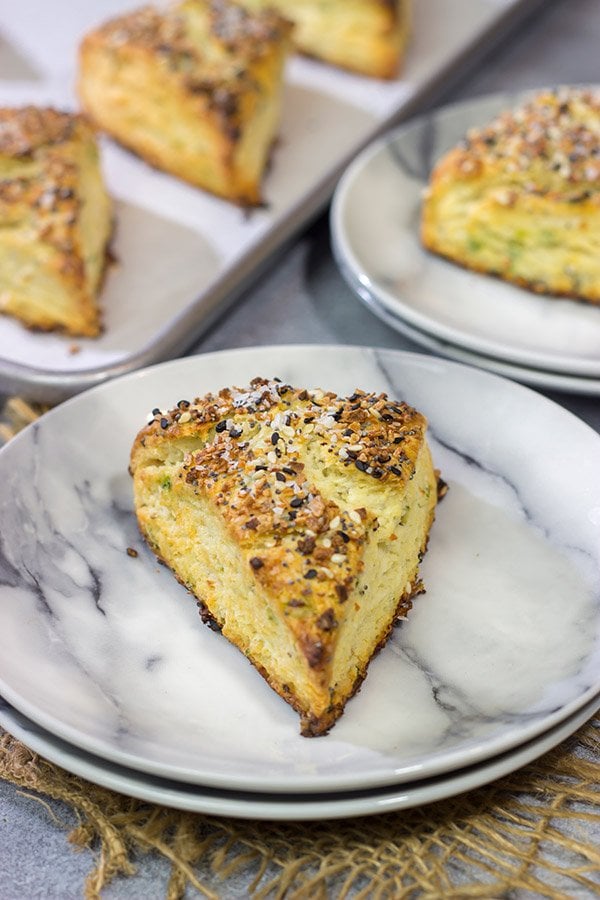 If everything seasoning is good on a bagel, then it's great on these Everything Bagel Scones!  Serve for brunch or alongside a hot bowl of tomato soup!