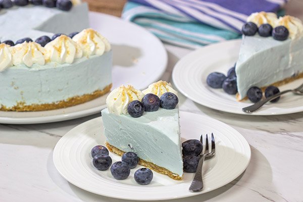 Featuring a creamy cheesecake on top of a vanilla wafer crust, this No Bake Blueberry Cheesecake is perfect for hot summer days!