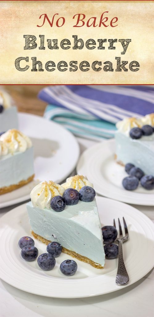 Featuring a creamy cheesecake on top of a vanilla wafer crust, this No Bake Blueberry Cheesecake is perfect for hot summer days!