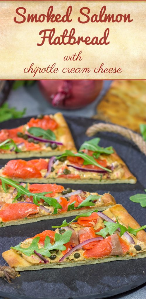 From the smoked salmon to the chipotle cream cheese, this Smoked Salmon Flatbread packs a serious punch in the flavor department! Serve it for brunch, lunch or even a light dinner.