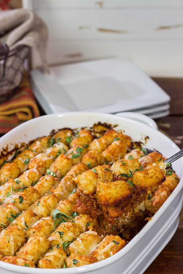 Looking for the ultimate winter comfort food meal?  This Tater Tot Chili Casserole starts with a classic ground beef chili...and then gets topped with crispy tots!