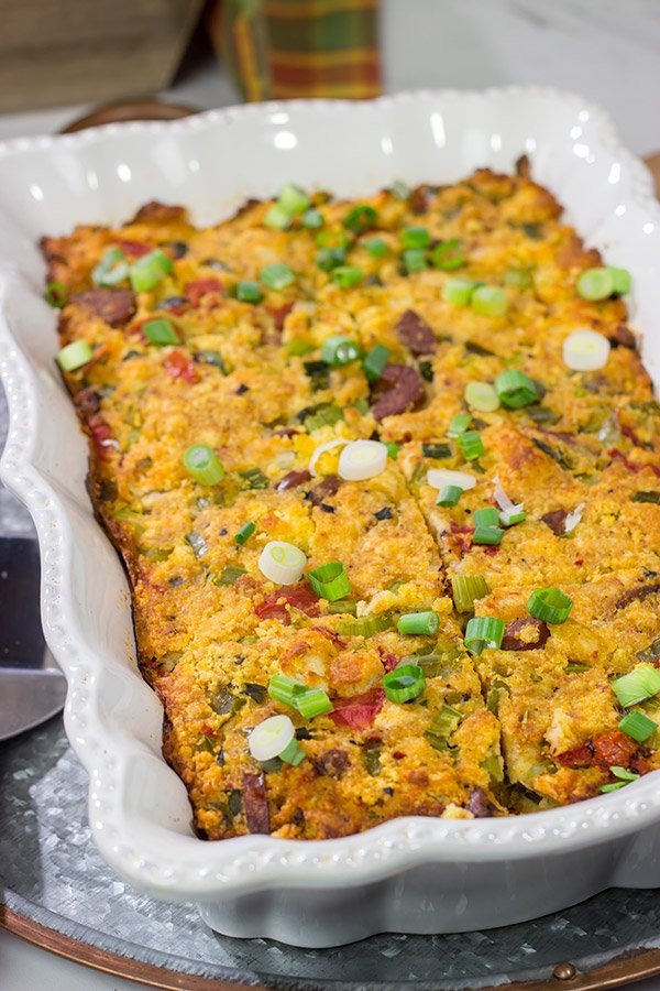 Put a Cajun spin on a classic Autumn recipe with this Cajun Cornbread Biscuit Dressing! From cornbread to biscuits to Andouille sausage, this recipe includes a number of Southern favorites!