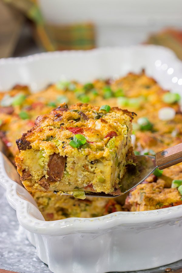Put a Cajun spin on a classic Autumn recipe with this Cajun Cornbread Biscuit Dressing! From cornbread to biscuits to Andouille sausage, this recipe includes a number of Southern favorites!