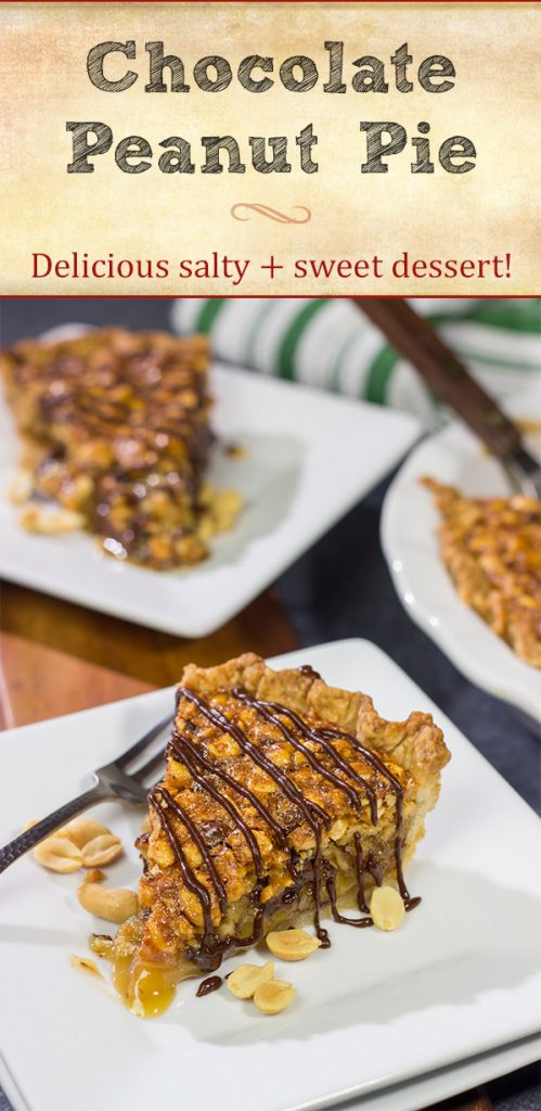 Love salty + sweet desserts? Then grab a handful of peanuts and chocolate chips and bake up this Chocolate Peanut Pie today!