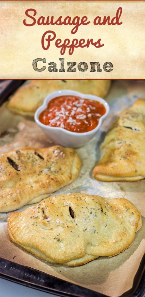 Looking for some tasty comfort food? Grab some pizza dough and make this Sausage and Peppers Calzone for dinner tonight!