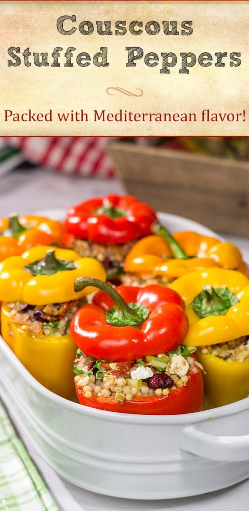 Looking for a tasty way to shake the winter blues? Put these Couscous Stuffed Peppers on the dinner menu! Packed with Mediterranean flavor, these peppers were a huge hit in our house!
