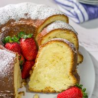 Looking for a tasty dessert idea?  Try using cream cheese in place of some of the butter in a pound cake.  This Cream Cheese Pound Cake is a fun and unique sweet treat!